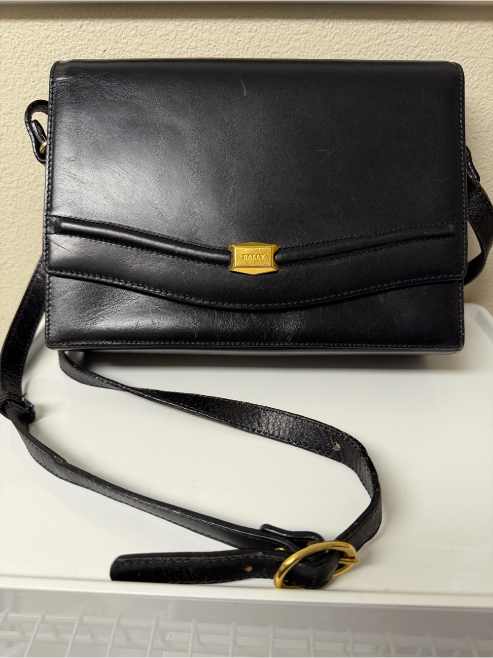 Bally Black Leather Messenger with Gold Accent